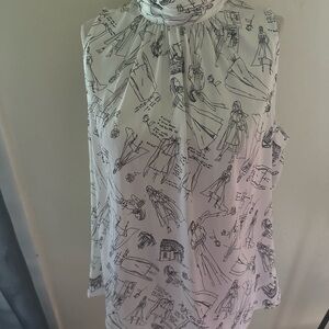 White House Black Market Ecru Graphic Shell